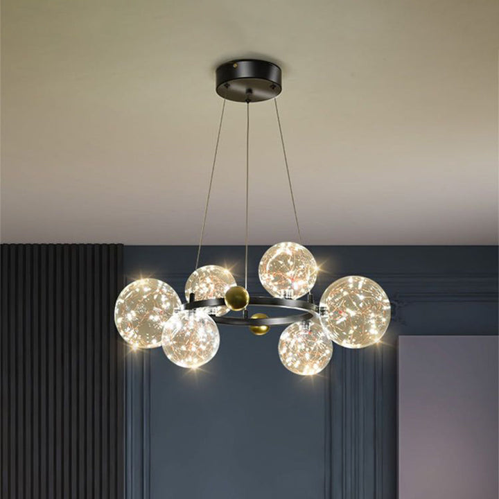 Valentina Suspension Boule Moderne, Métal/Verre, Doré/Noir, Salon - Neutralighting