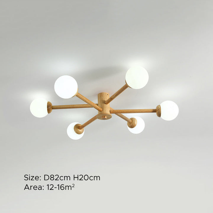 Muto Plafonnier Boule Moderne, Bois/Verre, Bois, Salon - Neutralighting