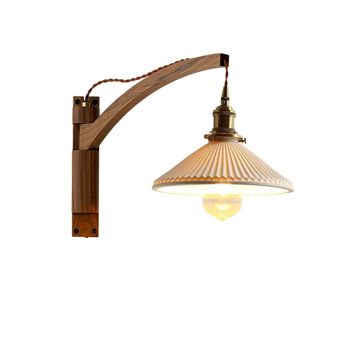 Illaee Nordic Art Swing Arm Walnut Ceramic Wall Light - Neutralighting