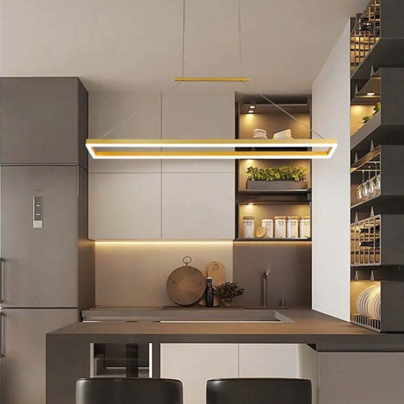 Ray Suspension Rectangulaire Contemporaine, Metal, Café/Or, Chambre - Neutralighting