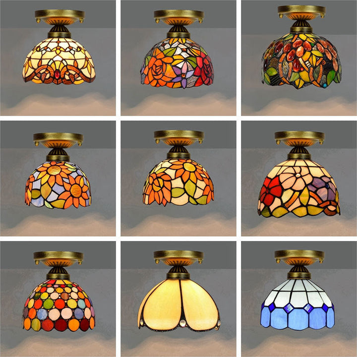 Tiffany Plafonnier Dôme Vintage, Métal/Verre, Coloré, Salon - Neutralighting