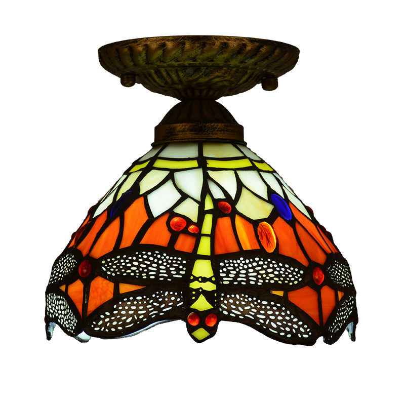 Tiffany Plafonnier Dôme Vintage, Métal/Verre, Coloré, Salon - Neutralighting