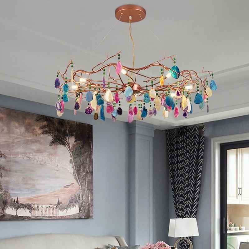 Valentina Art LED Suspension Doré Rosé Métal Pierre d&