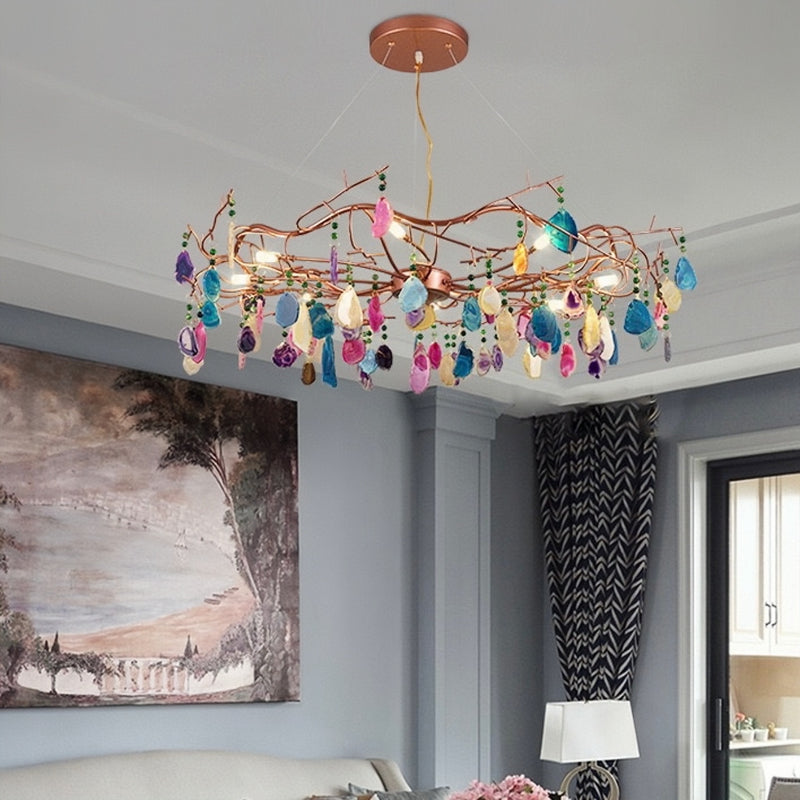 Valentina Art LED Suspension Doré Rosé Métal Pierre d&