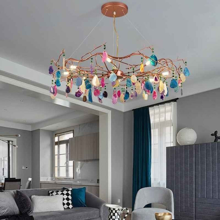Valentina Art LED Suspension Doré Rosé Métal Pierre d&