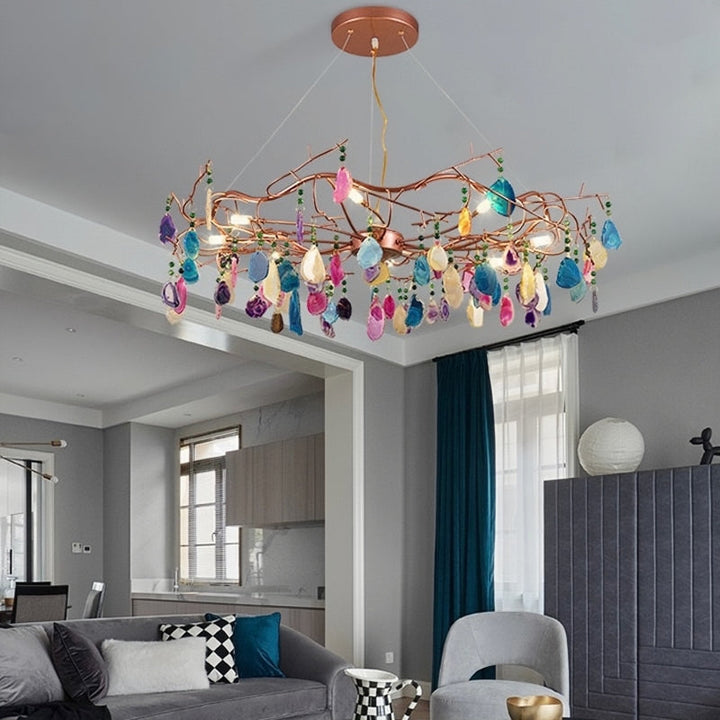 Valentina Art LED Suspension Doré Rosé Métal Pierre d&