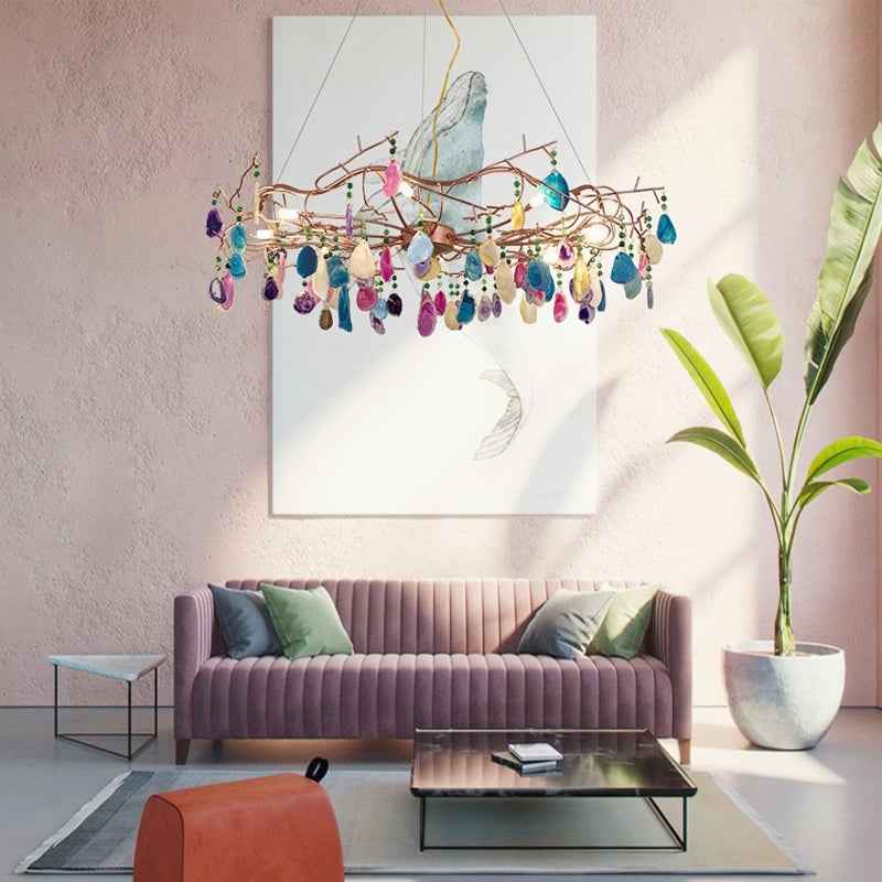 Valentina Art LED Suspension Doré Rosé Métal Pierre d&