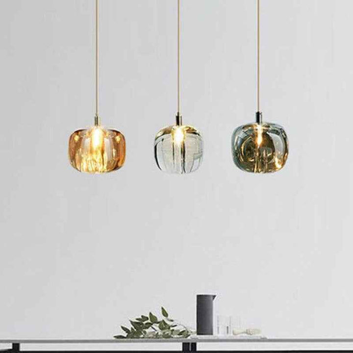 Thira Suspension Ronde Moderne. Métal/Verre. Ambre/Claire/Gris Fumé. Salon - Neutralighting