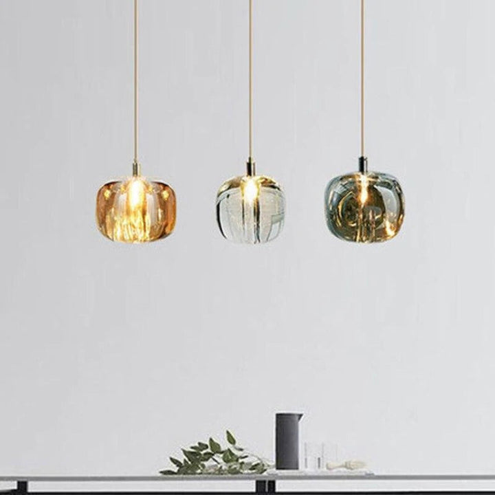 Thira Suspension Ronde Moderne. Métal/Verre. Ambre/Claire/Gris Fumé. Salon - Neutralighting