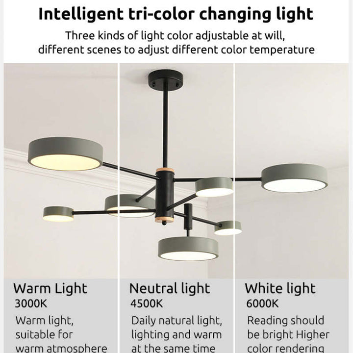 Arisha Suspension Ronde/Linéaire Moderne, Métal/Bois, Doré/Blanc/Gris, Salon - Neutralighting
