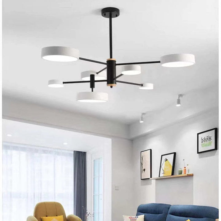 Arisha Suspension Ronde/Linéaire Moderne, Métal/Bois, Doré/Blanc/Gris, Salon - Neutralighting