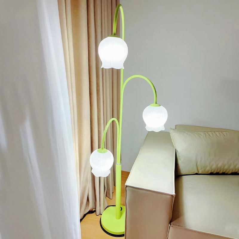 Arisha Lampadaire Fleur/Multi Art Deco, Métal/Verre, Blanc, Salon - Neutralighting