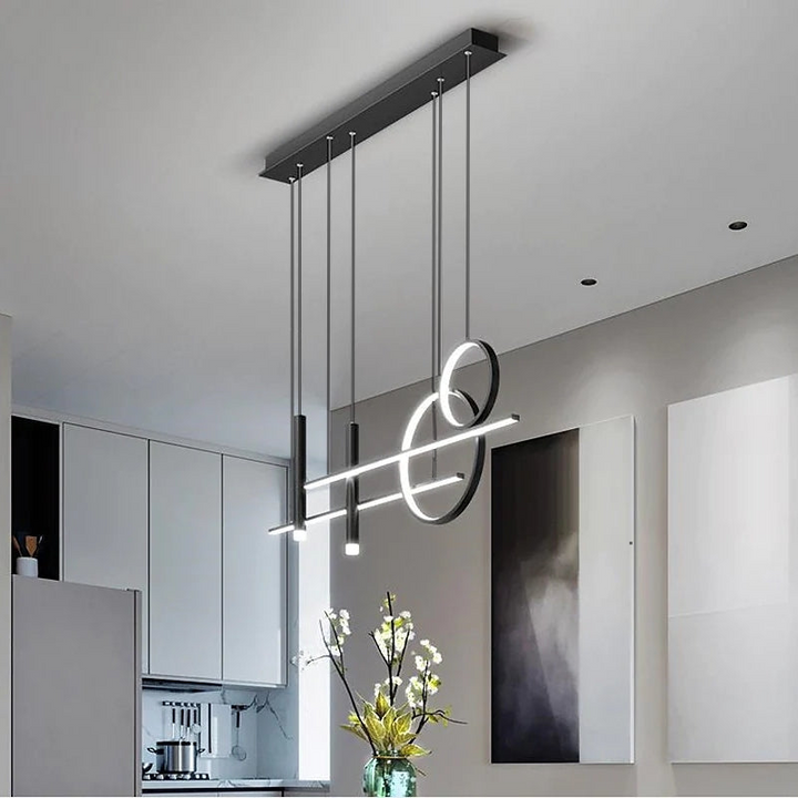Arisha Suspension Linéaire Moderne, Métal/Acrylique/Gel de Silice, Noir/Doré,Salon - Neutralighting