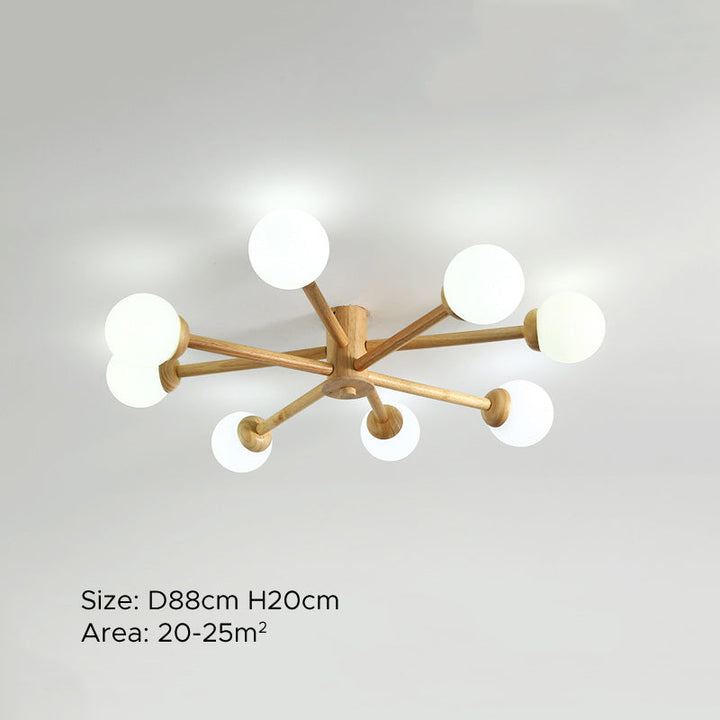 Muto Plafonnier Boule Moderne, Bois/Verre, Bois, Salon - Neutralighting