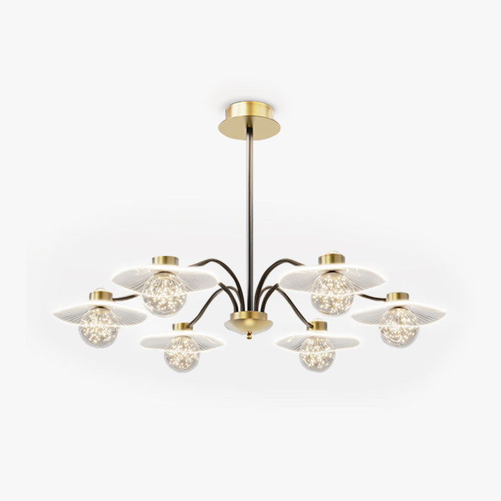 Arisha Suspension Multi Transitionnel, Métal/Acrylique/Verre, Doré, Salon/Chambre à Coucher - Neutralighting