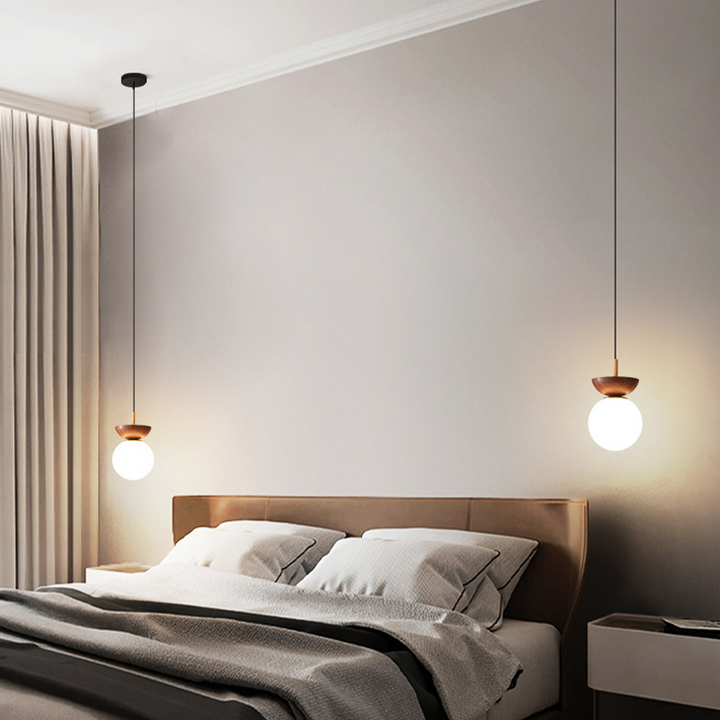 Valentina Nordique Japonais Glob LED Plafonnier/Suspension Métal Verre Chambre à coucher, Burlywood - Neutralighting