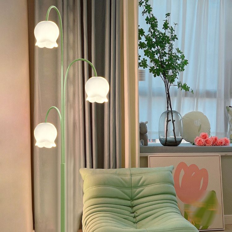 Arisha Lampadaire Fleur/Multi Art Deco, Métal/Verre, Blanc, Salon - Neutralighting