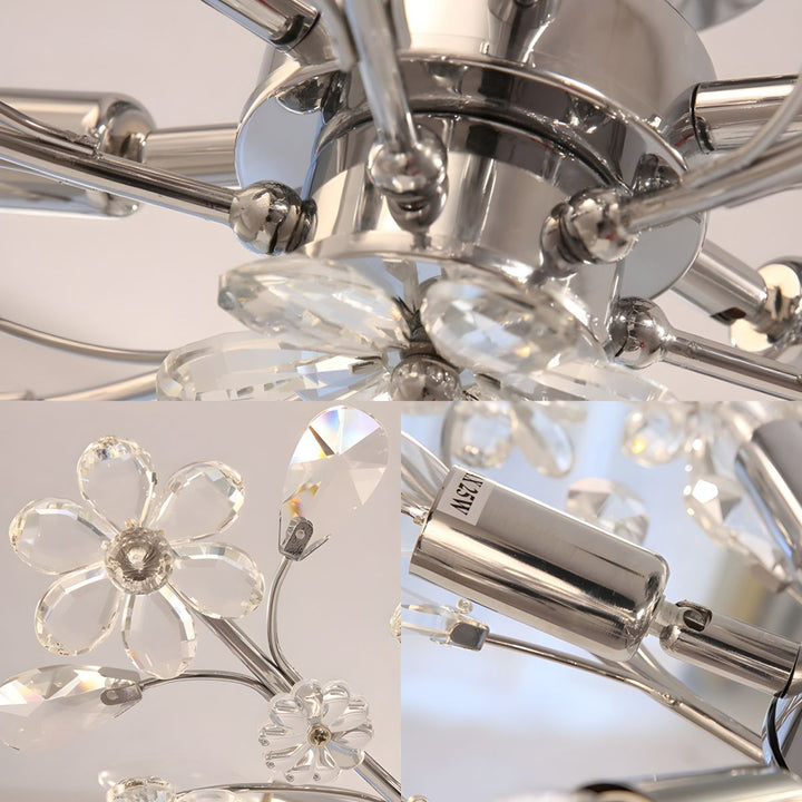 Olivia Plafonnier Moderne à Fleurs en Cristal, Verre/Métal, Chrome, Salon/Chambre à Coucher - Neutralighting