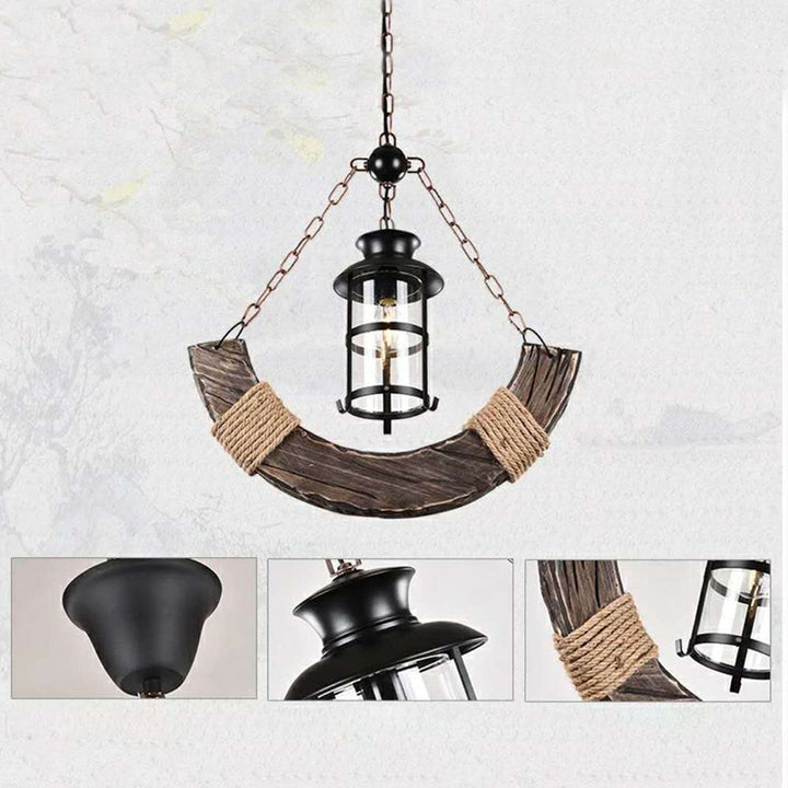 Epoch Suspension Lanterne Retro, Metal/Bois, Noir/Marron, Chambre - Neutralighting