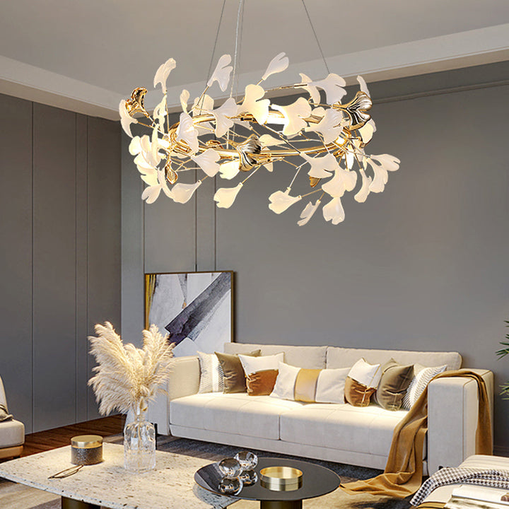 Jarn Suspension Feuille/Multi Moderne Métal/Céramique Doré/Blanc Salon - Neutralighting