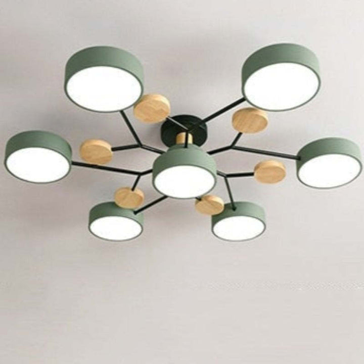 Arisha Plafonnier Rond Moderne, Métal/Bois, Blanc/Vert/Gris, Salon - Neutralighting