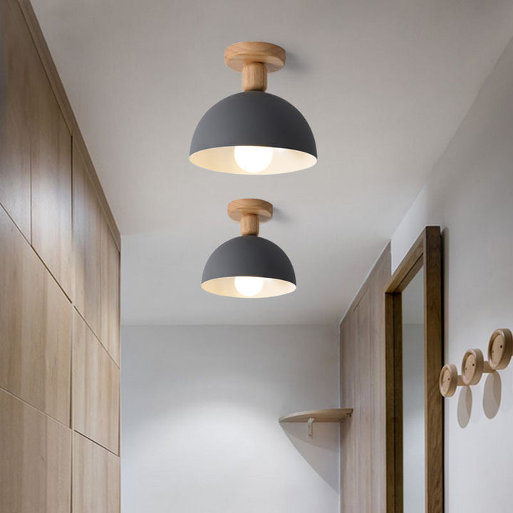 Muto Dôme Moderne LED Plafonnier Blanc/Gris Bois/Métal Salle d&