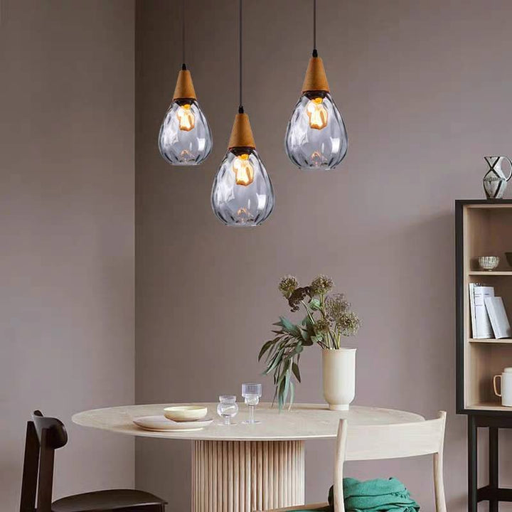 Arisha Vintage LED Suspension Ambre Verre Bois Chambre à coucher - Neutralighting