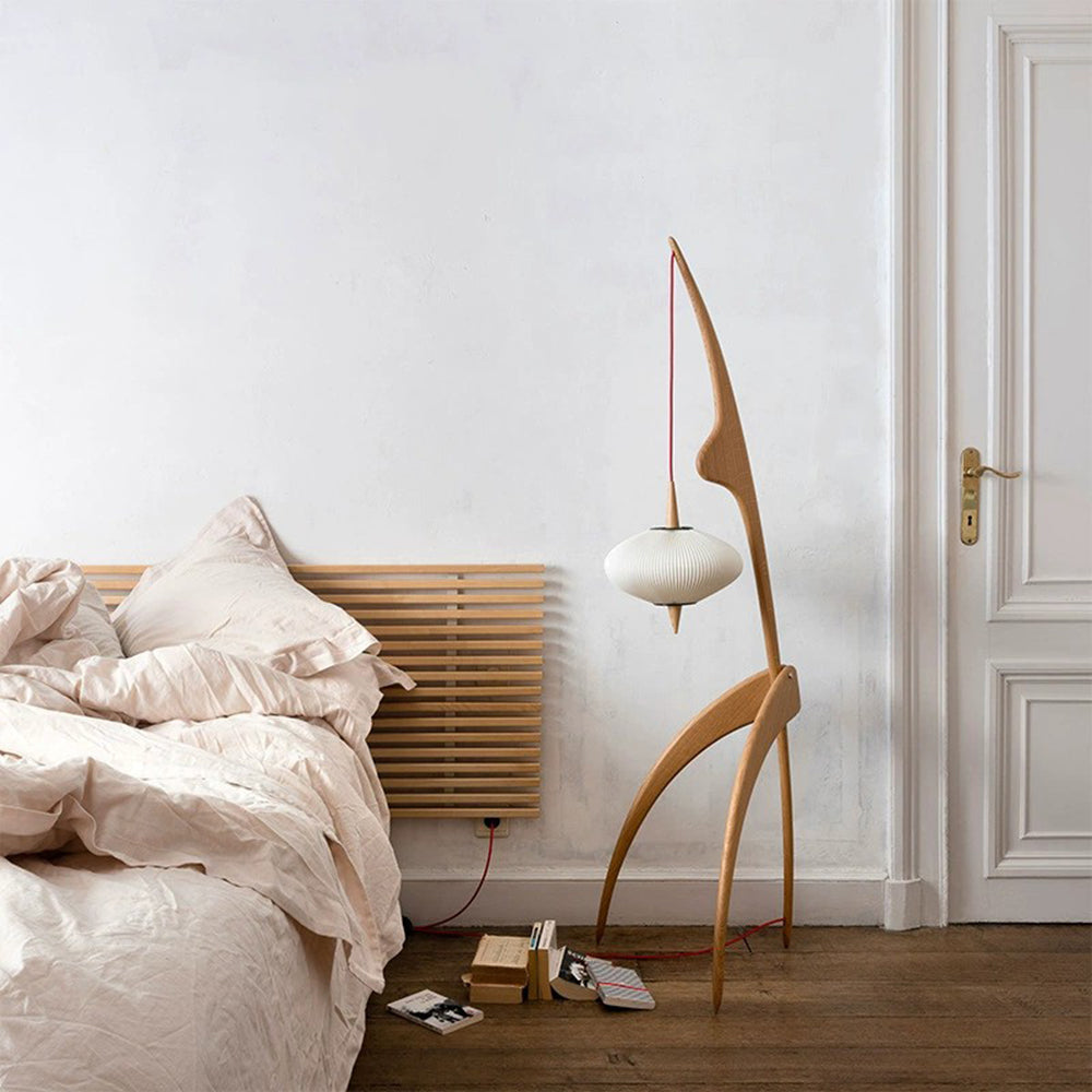 Ritta Lampadaire Rond Vintage Bois/Tissu Bois/Noyer, Salon - Neutralighting