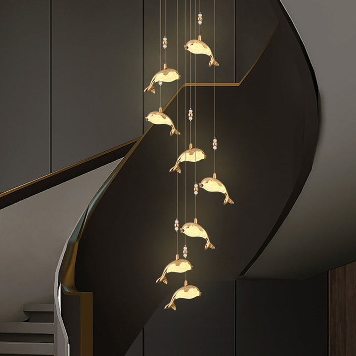 Arisha Design LED Luminaires Suspensions Dauphin Moderne Métal/Acrylique Doré Salon - Neutralighting