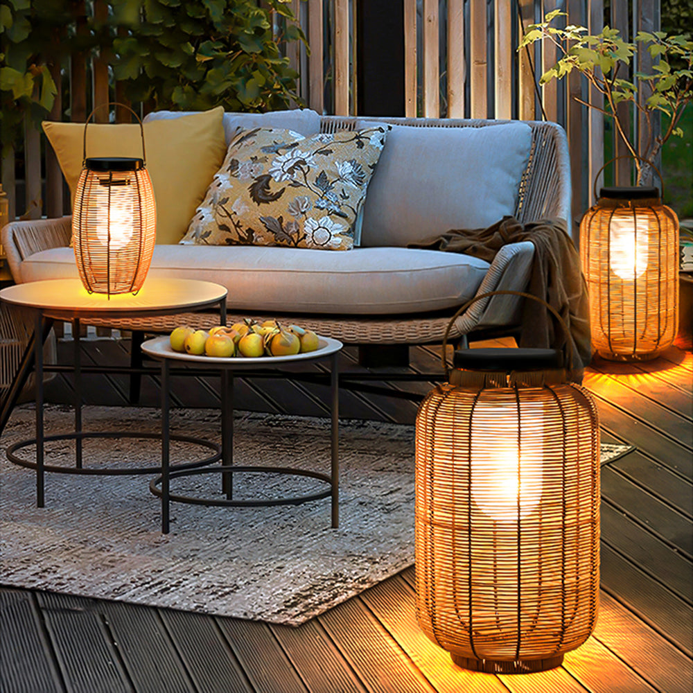 Ritta Lampadaire Lanterne Vintage, Métal/Rotin, Bois, Salon - Neutralighting