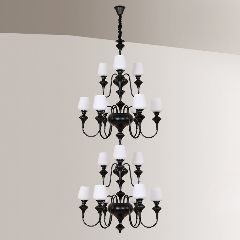 Abrahamson Lustre Traditionnel À Niveaux Abat-jour Laiton Verre - Neutralighting