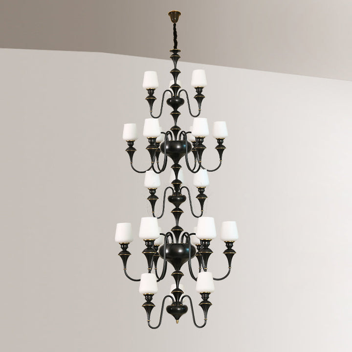 Abrahamson Lustre Traditionnel À Niveaux Abat-jour Laiton Verre - Neutralighting