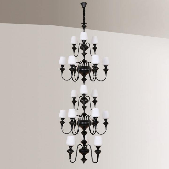 Abrahamson Lustre Traditionnel À Niveaux Abat-jour Laiton Verre - Neutralighting