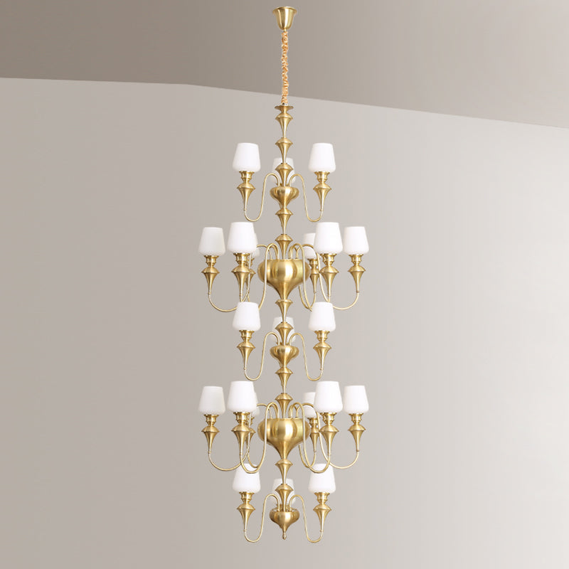 Abrahamson Lustre Traditionnel À Niveaux Abat-jour Laiton Verre - Neutralighting