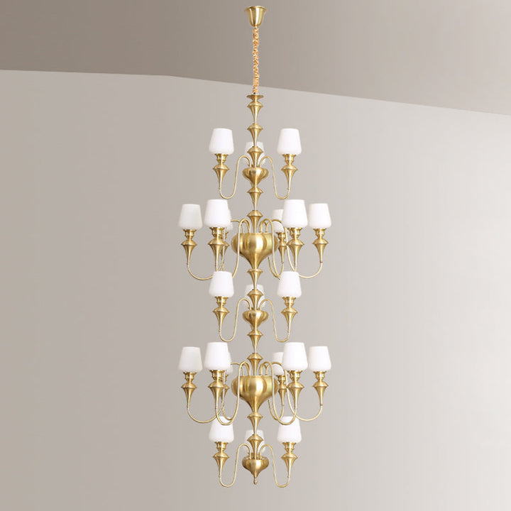 Abrahamson Lustre Traditionnel À Niveaux Abat-jour Laiton Verre - Neutralighting