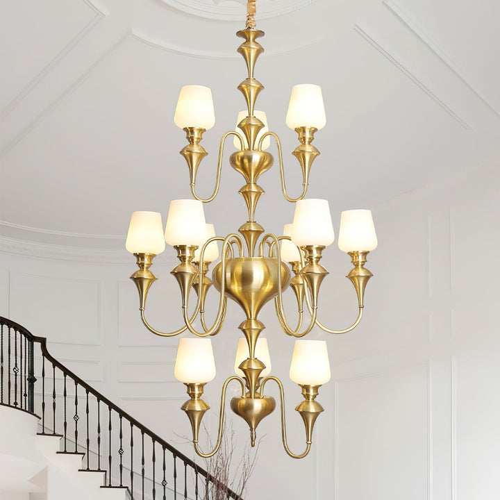 Abrahamson Lustre Traditionnel À Niveaux Abat-jour Laiton Verre - Neutralighting