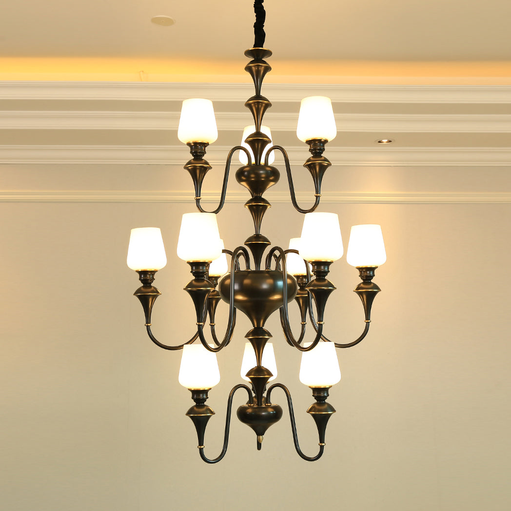 Abrahamson Lustre Traditionnel À Niveaux Abat-jour Laiton Verre - Neutralighting