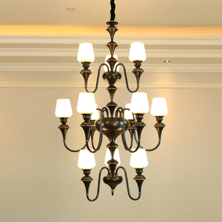 Abrahamson Lustre Traditionnel À Niveaux Abat-jour Laiton Verre - Neutralighting