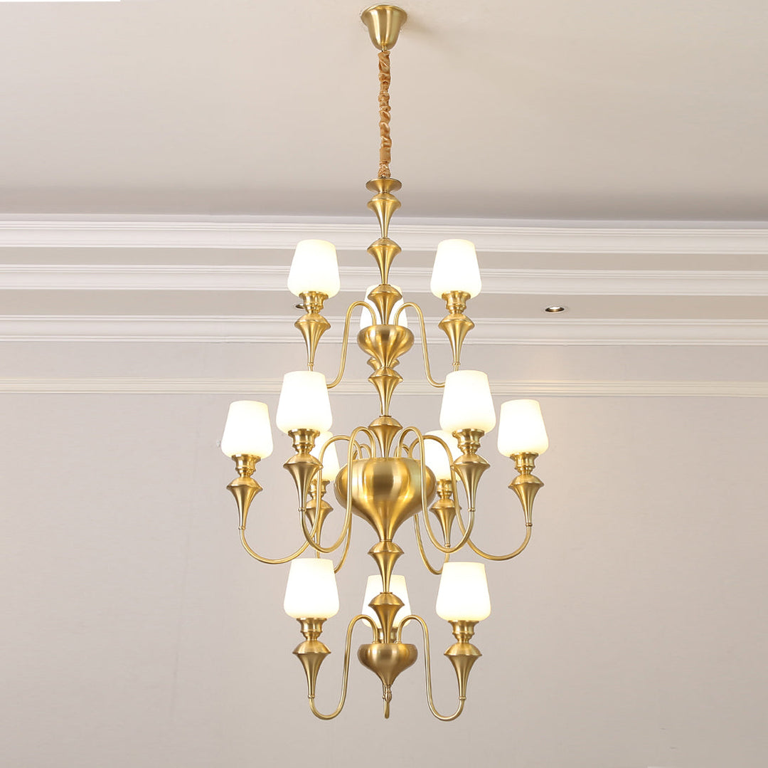 Abrahamson Lustre Traditionnel À Niveaux Abat-jour Laiton Verre - Neutralighting