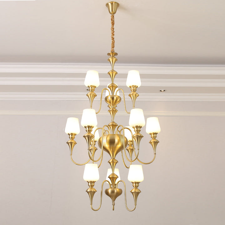 Abrahamson Lustre Traditionnel À Niveaux Abat-jour Laiton Verre - Neutralighting