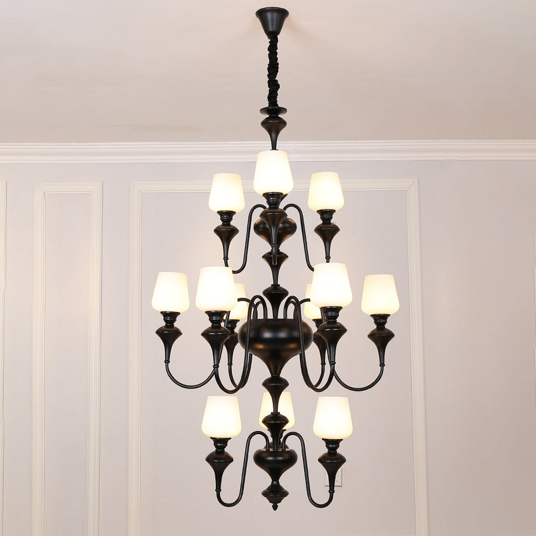 Abrahamson Lustre Traditionnel À Niveaux Abat-jour Laiton Verre - Neutralighting