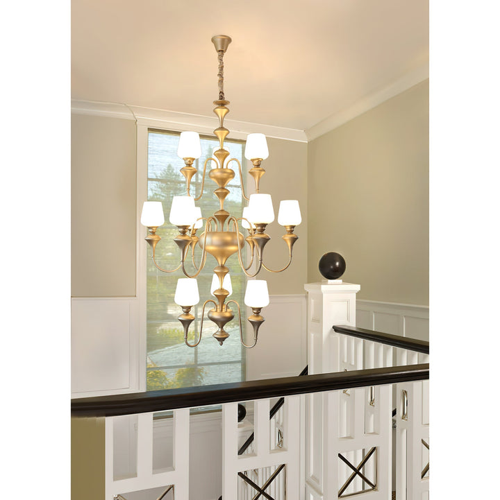Abrahamson Lustre Traditionnel À Niveaux Abat-jour Laiton Verre - Neutralighting