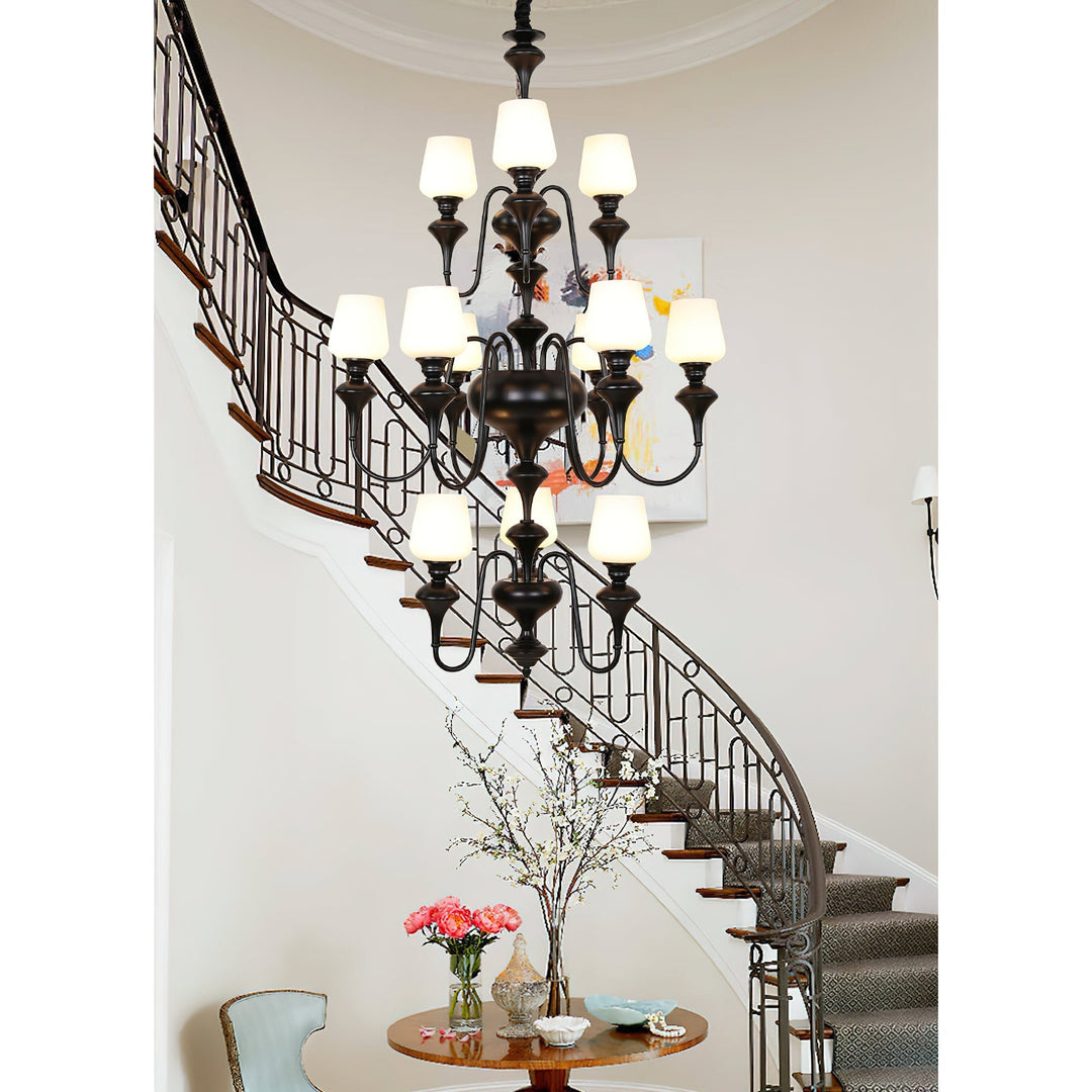 Abrahamson Lustre Traditionnel À Niveaux Abat-jour Laiton Verre - Neutralighting
