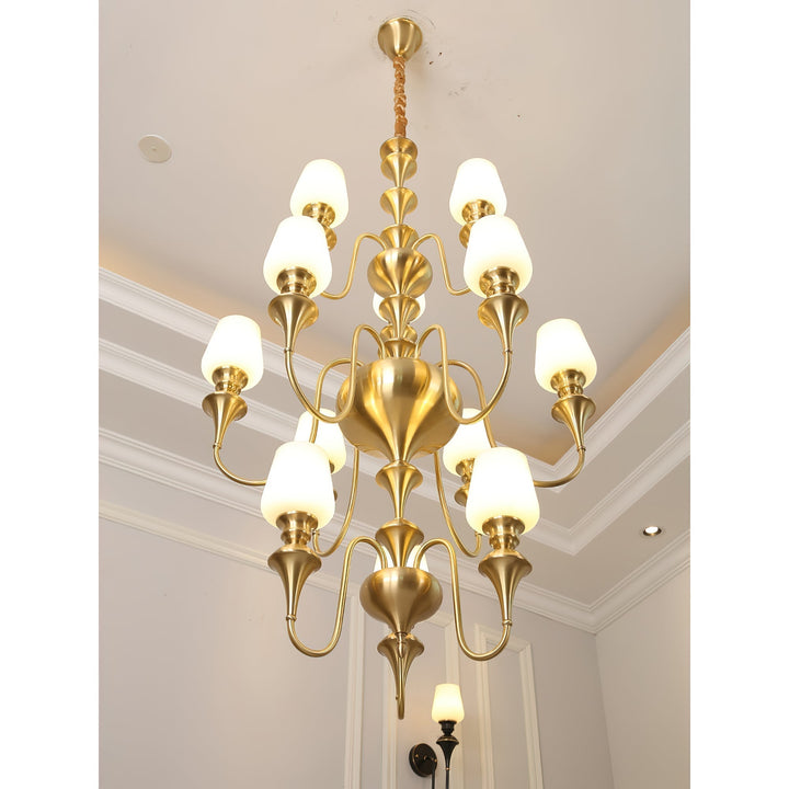 Abrahamson Lustre Traditionnel À Niveaux Abat-jour Laiton Verre - Neutralighting