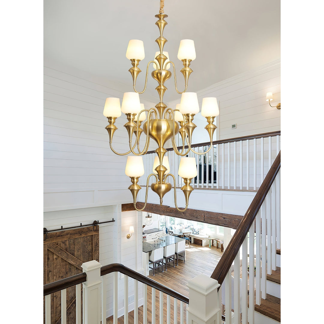 Abrahamson Lustre Traditionnel À Niveaux Abat-jour Laiton Verre - Neutralighting