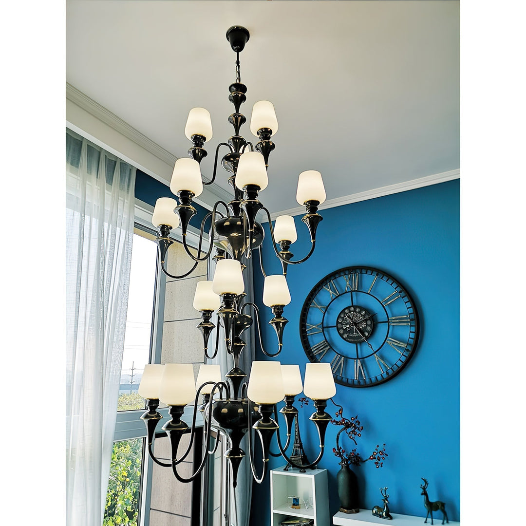 Abrahamson Lustre Traditionnel À Niveaux Abat-jour Laiton Verre - Neutralighting