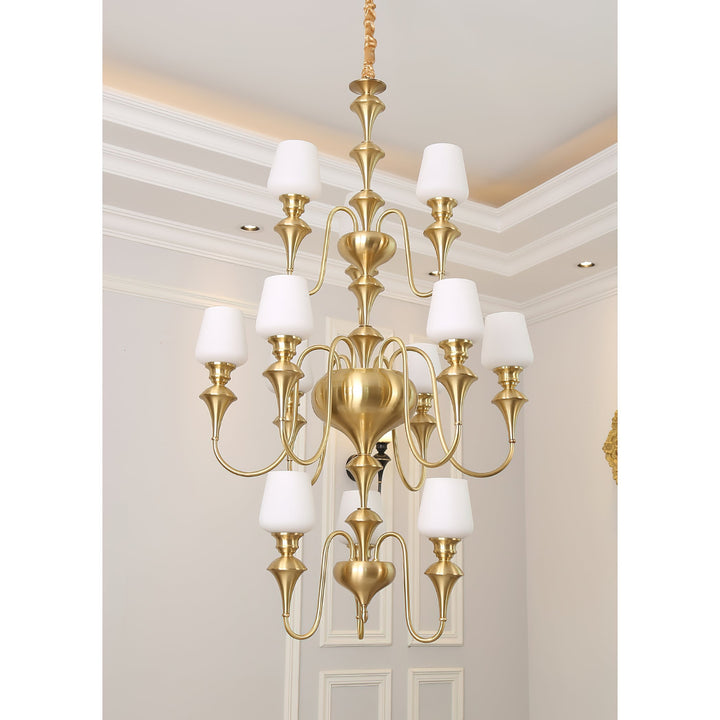 Abrahamson Lustre Traditionnel À Niveaux Abat-jour Laiton Verre - Neutralighting