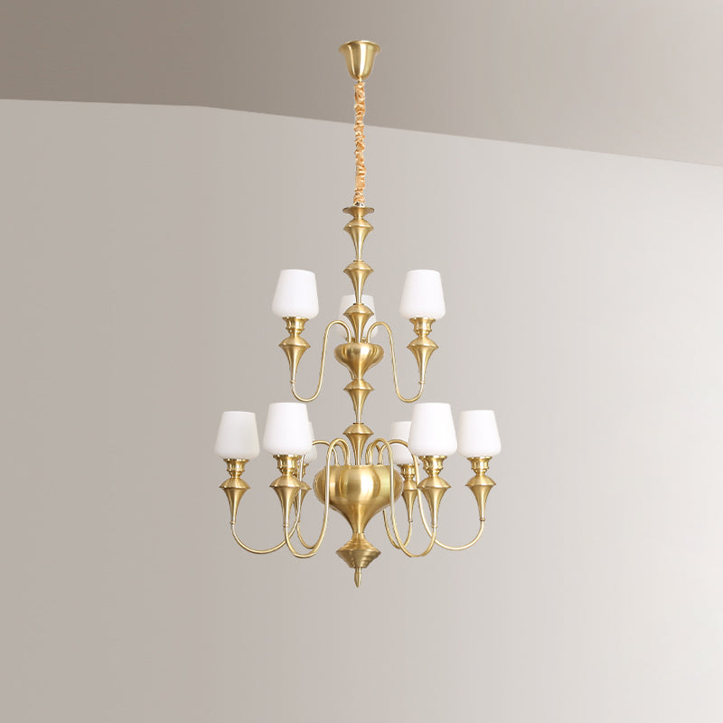 Abrahamson Lustre Traditionnel À Niveaux Abat-jour Laiton Verre - Neutralighting