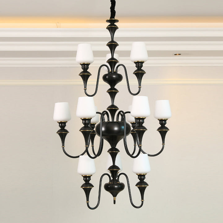 Abrahamson Lustre Traditionnel À Niveaux Abat-jour Laiton Verre - Neutralighting