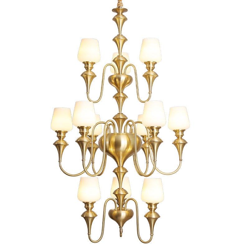 Abrahamson Lustre Traditionnel À Niveaux Abat-jour Laiton Verre - Neutralighting